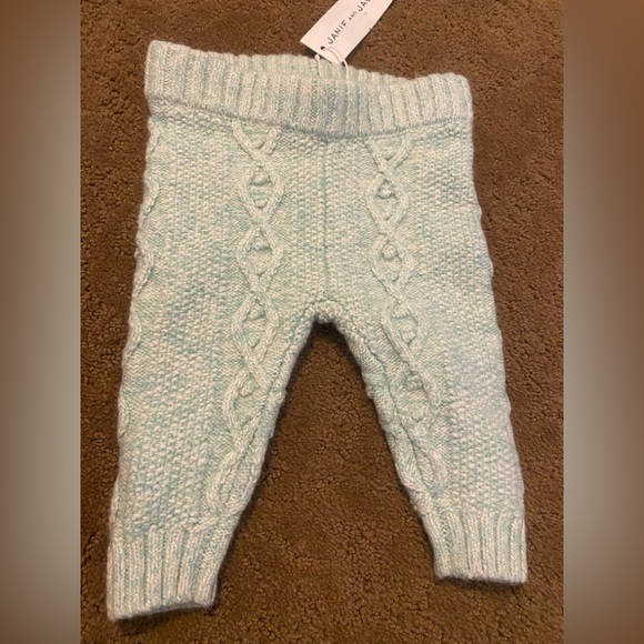 Janie & Jack Unisex Winter Cable Knit Sweater Mint Green Leggings - Picture 1 of 13